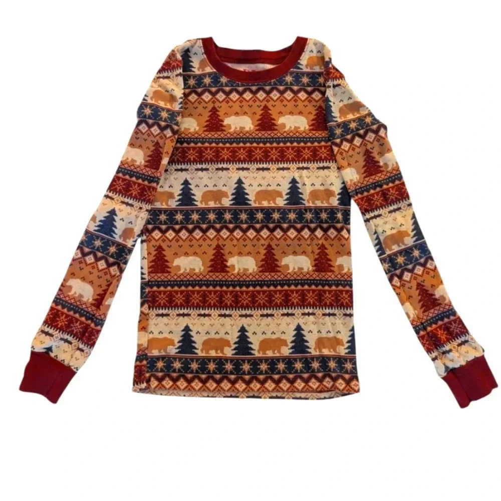 PJ Children's Place Bear Fairisle Snug Fit Cotton Pajamas Tan Kids Size 8